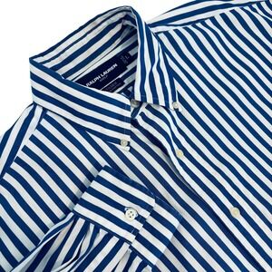 Ralph Lauren Golf Tilden Striped Button Down Shirt Mens Blue White L‎ Runs Big